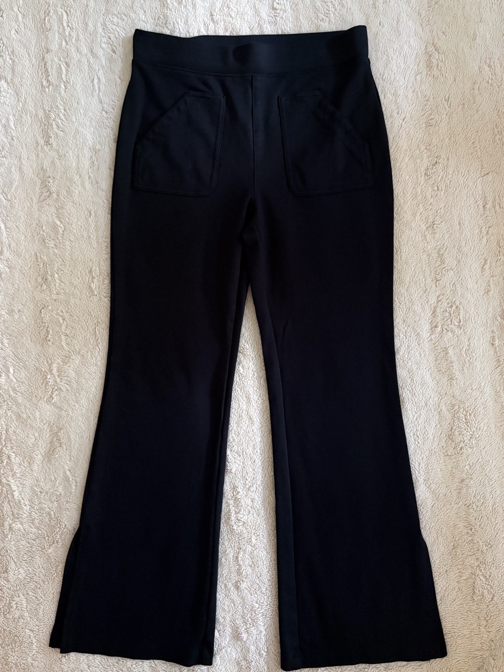Maeve Anthropologie Eve Flare Ponte Pants Black Pull-On Pockets Medium - Picture 2 of 6
